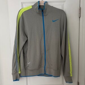 Nike Gray Track Jacket with Neon Yellow and Blue Accents